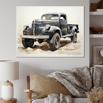 Minimalist Pickup Truck Monochrome - Pickup Truck Canvas Wall Art